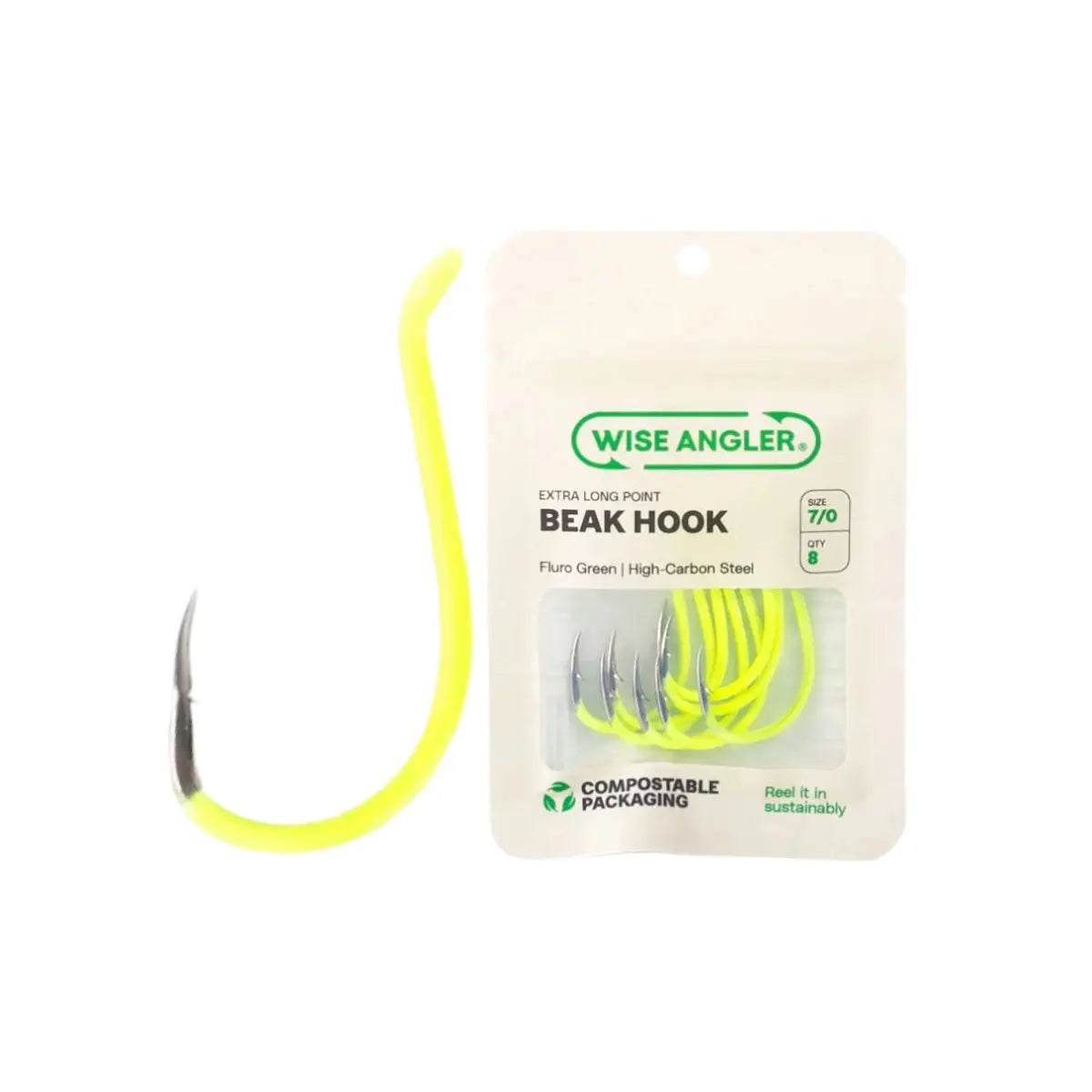 Beak Hook - Extra Long Point Fluro Green - WISE ANGLER