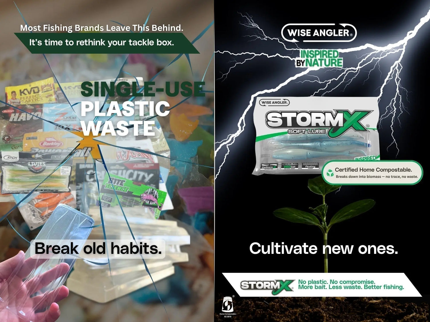 Breaking old habits - softbait plastic waste -StormX compostable packaging plant growing