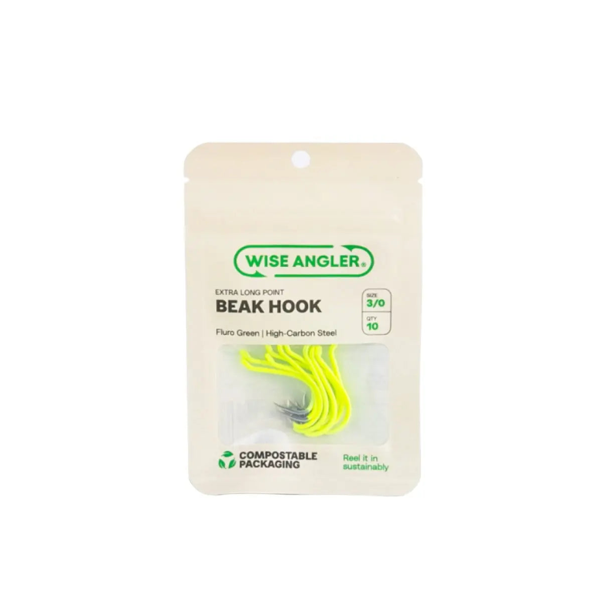 Beak Hook - Extra Long Point Fluro Green - WISE ANGLER