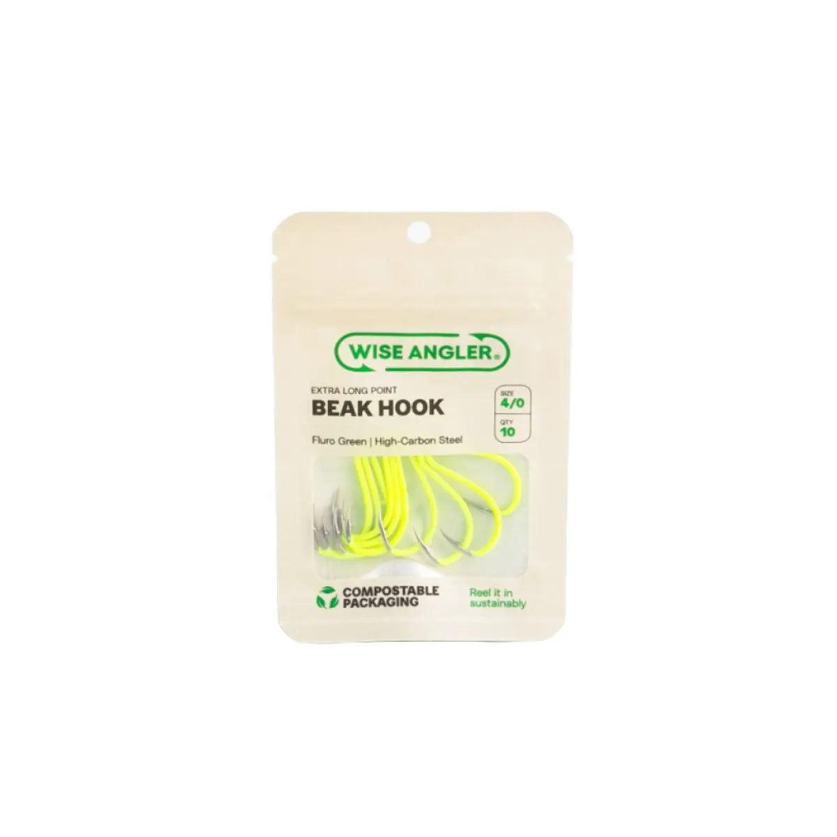 Beak Hook - Extra Long Point Fluro Green - WISE ANGLER
