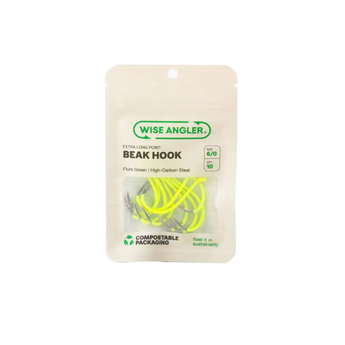 Beak Hook - Extra Long Point Fluro Green - WISE ANGLER