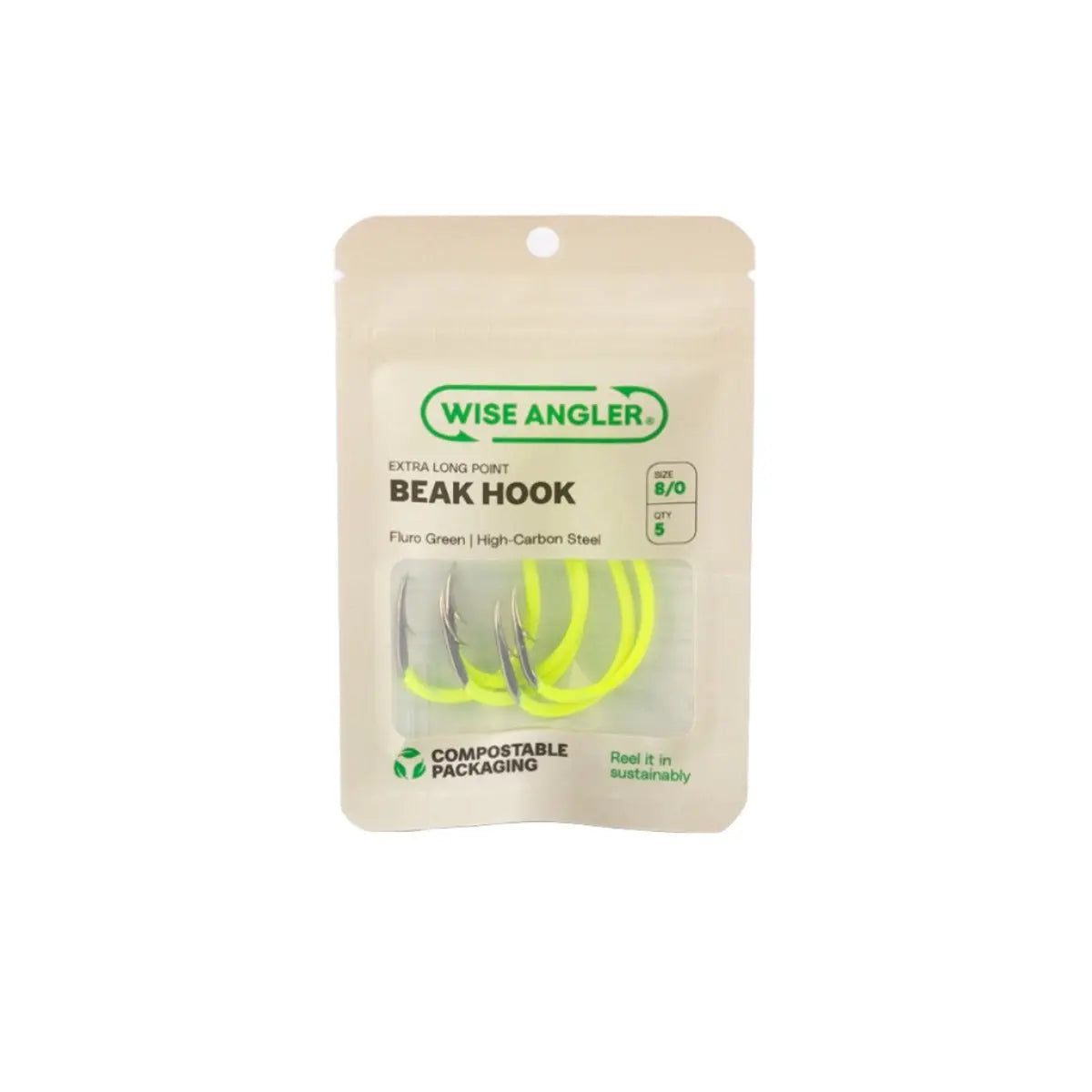 Beak Hook - Extra Long Point Fluro Green - WISE ANGLER
